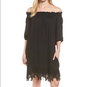 Lace Hem Off the Shoulder Shift Dress - SZ S